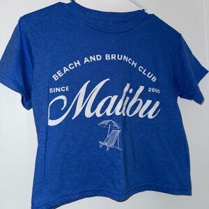 sugar flower blue short sleeve malibu crop top